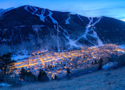 Telluride Village and Mountain at Dusk near Chipeta Lodge Resort + Spa