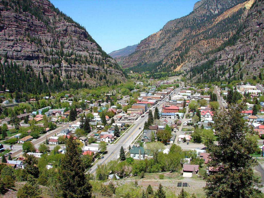 Aerial view of Ouray Colorado near Chipeta Lodge Resort + Spa