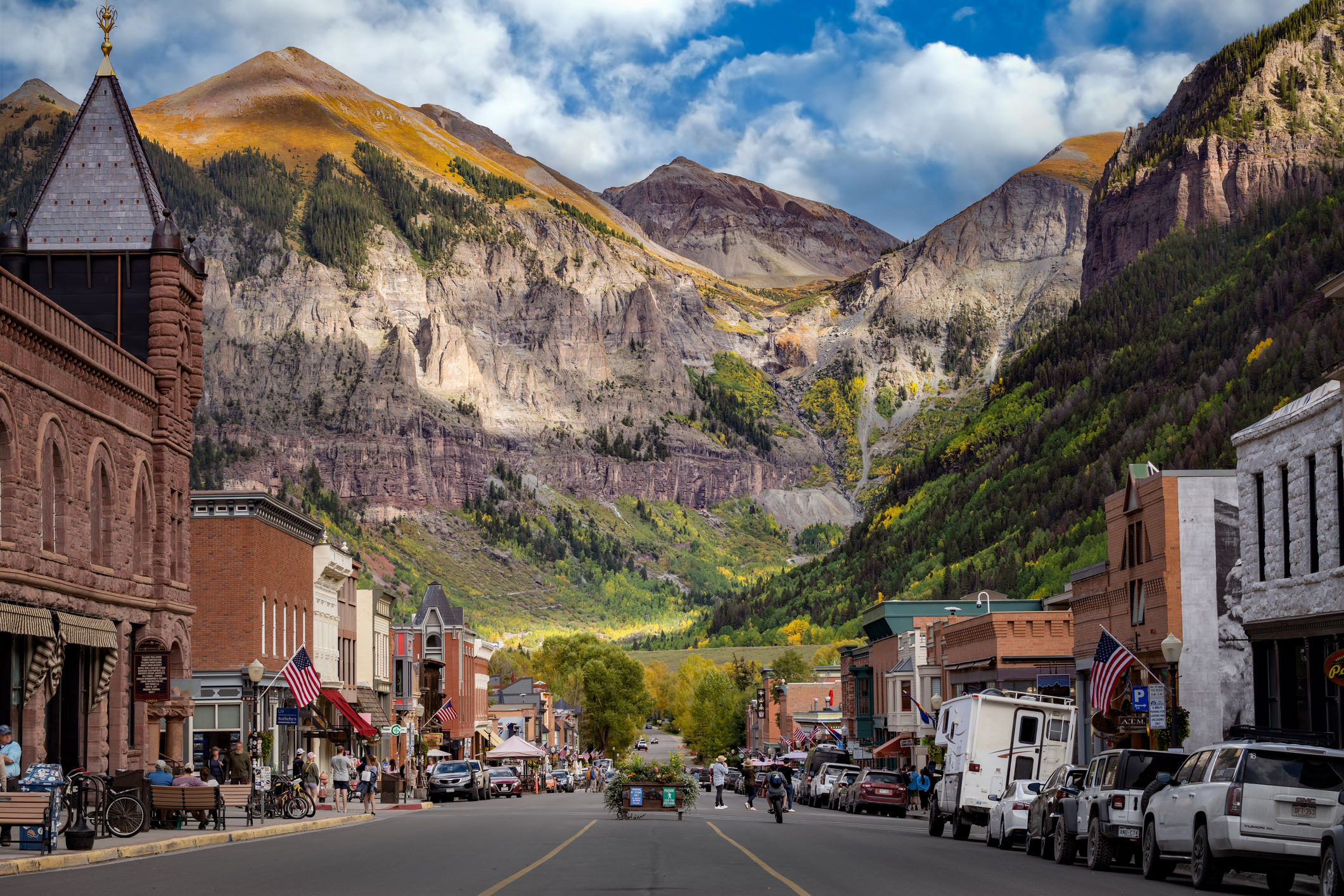 Telluride Colorado during the fall season - Chipeta Lodge Resort + Spa Telluride village in the summer, host of the yoga festival near Chipeta Lodge Resort + Spa