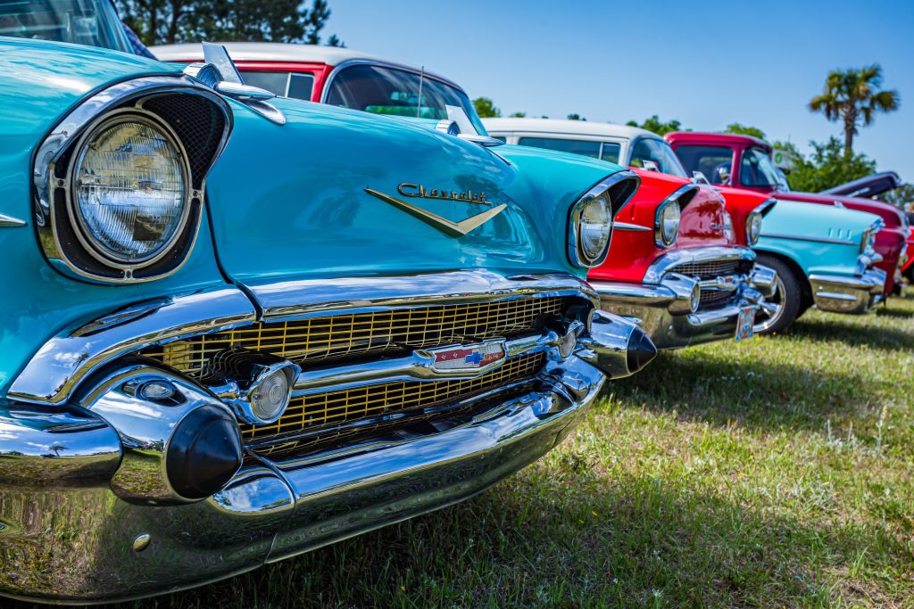 Classic cars lined up for a show near Chipeta Lodge Resort + Spa
