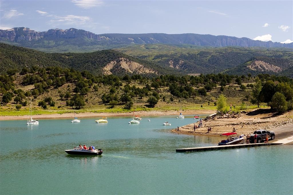 Boat ramp in the summer at Ridgway State Park Reservoir near Chipeta Lodge Resort + Spa