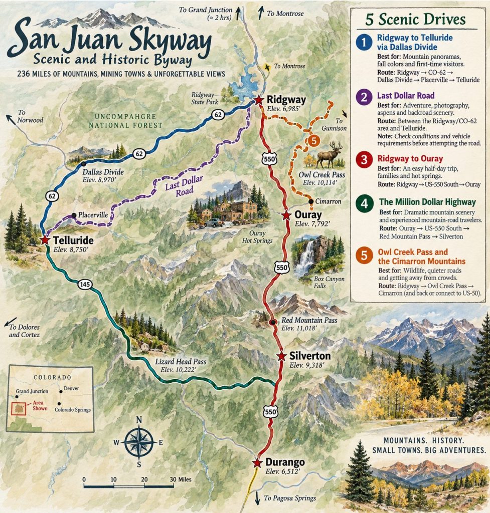 Scenic drives for fall along the San Juan Skyway centered out of Ridgway and Chipeta Lodge Resort + Spa