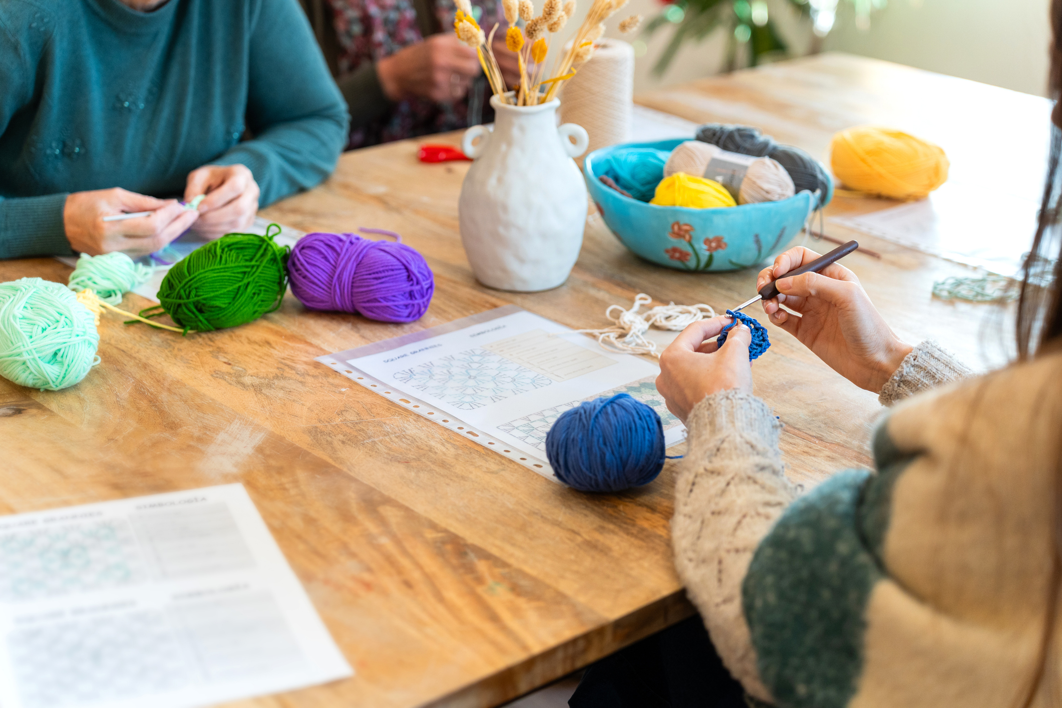 Collaborative crafting at a knitting retreat with friends at Chipeta Lodge Resort + Spa